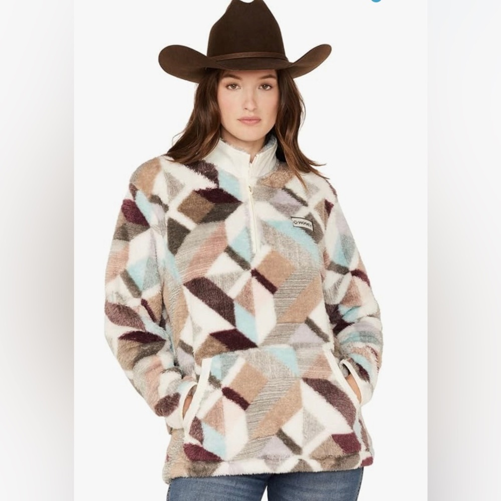HOOEY Women's Quarter Zip Fleece Pullover Cream